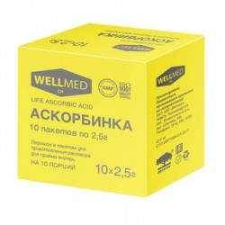 Аскорбинка Life Ascorbic acid Wellmed ch БАД (аскорбиновая кислота 0.4 г + сахар 2.1 г) 10 шт. пор. д/р-ра д/приема внутрь 2.5 г