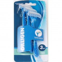 Станок одноразовый для бритья для мужчин Dilligen с 3 лезвиями плавающей головкой и увлажняющей смазывающей полоской 3 шт.